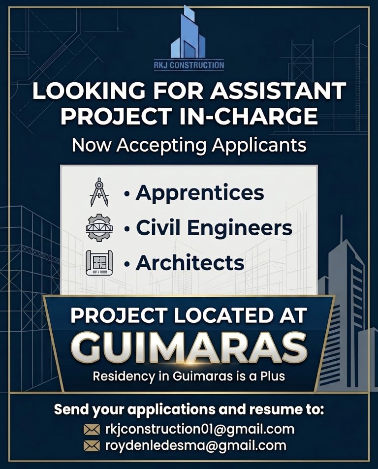 RKJ Construction is looking for an Assistant Project In-Charge in Guimaras